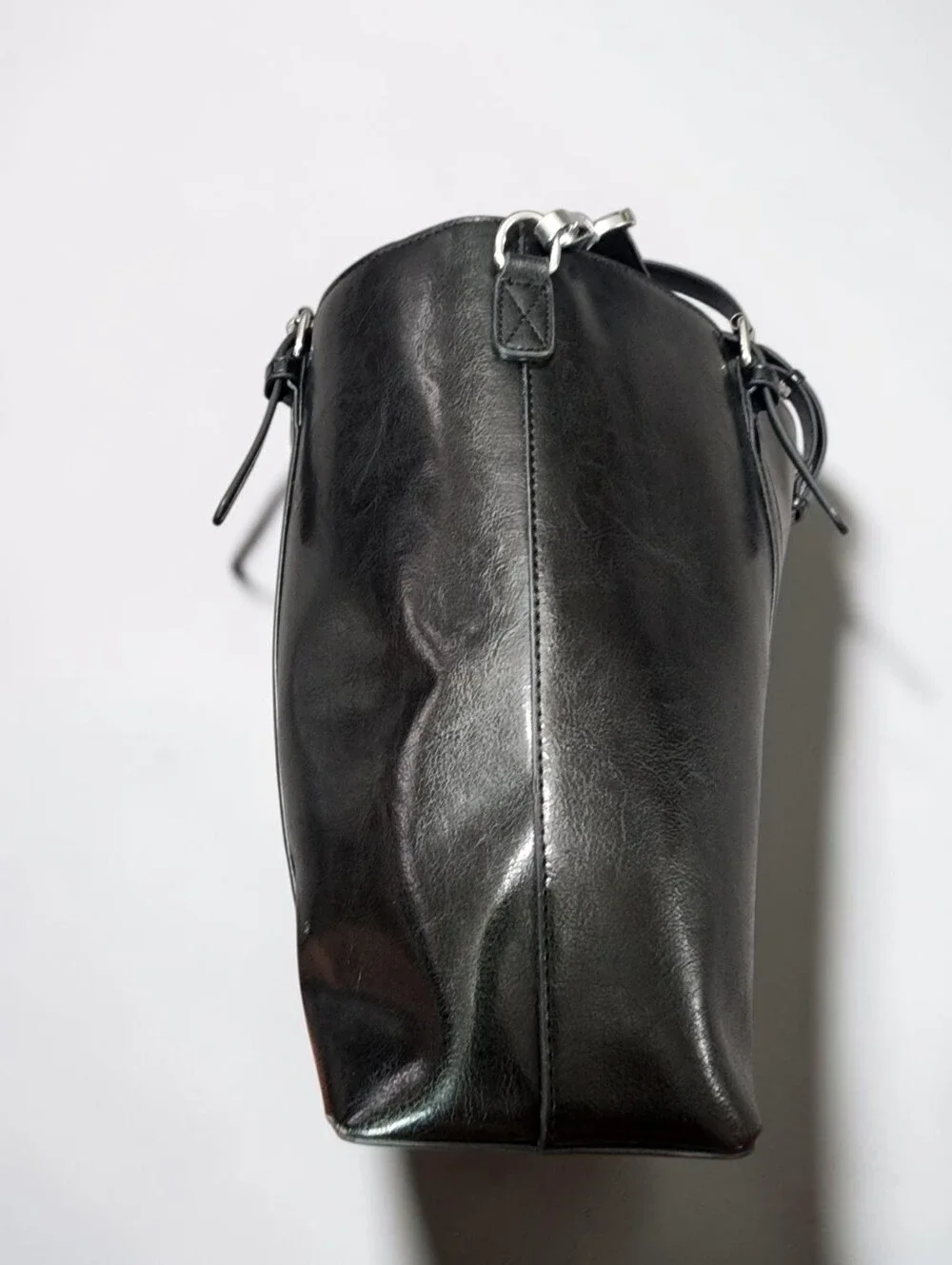 BROMEN Black Vegan Leather Laptop Work Tote Bag